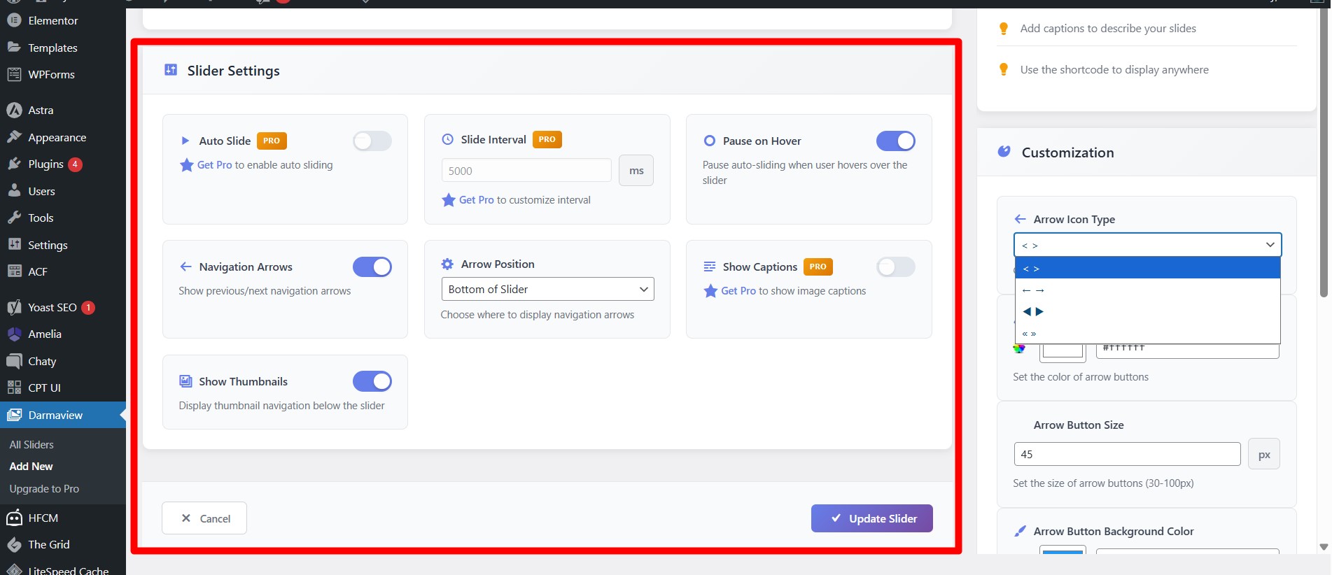 Slider setting image
